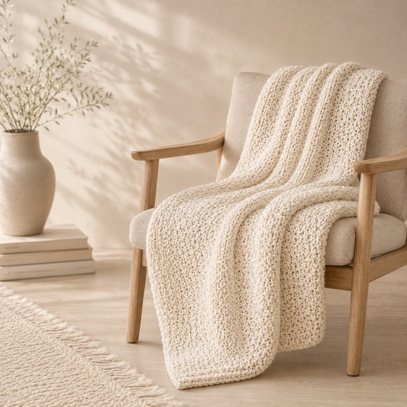 Threshold Other - Threshold Cream Chunky Knit Rolled Throw Blanket Recycled Polyester 50x60 Ivory